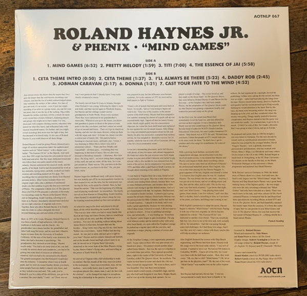 ROLAND HAYNES JR. & PHENIX, Mind Games (Athens Of The North; AOTNLP 067, UK 2024) LP VG+/VG+ - Image 2