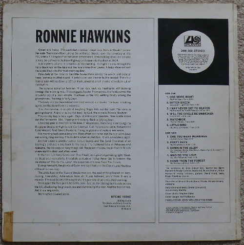RONNIE HAWKINS, Ronnie Hawkins (Atlantic Plum & Orange; 2400009, UK 1970) LP VG/VG+ - Image 2