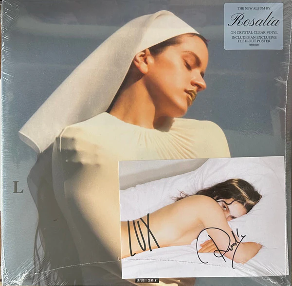 ROSALIA, LUX (Columbia; 19802943251, Europe 2025, Textured Gatefold Sleeve, Cross Shaped Fold-Out Poster, Stickered Sleeve, Clear Vinyl, Signed Postcard) 2xLP EX/M