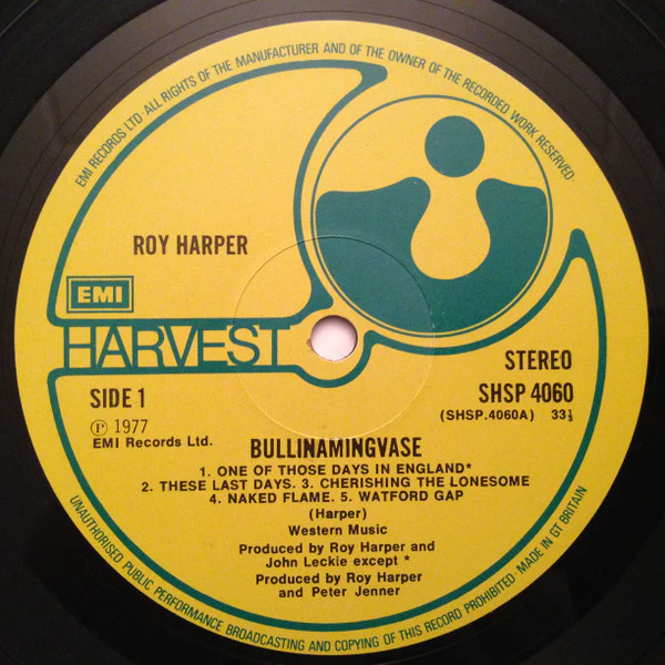 ROY HARPER, Bullinamingvase (Harvest; SHSP4060, UK 1977, Inner, First pressing with "Watford Gap" as A5) LP VG+/VG+ - Image 3