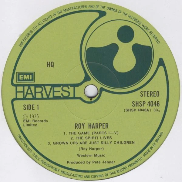 ROY HARPER, HQ (Harvest Green, EMI On Rim, EMI Box; SHSP4046, UK 1975, Inner) LP VG/VG+ - Image 3