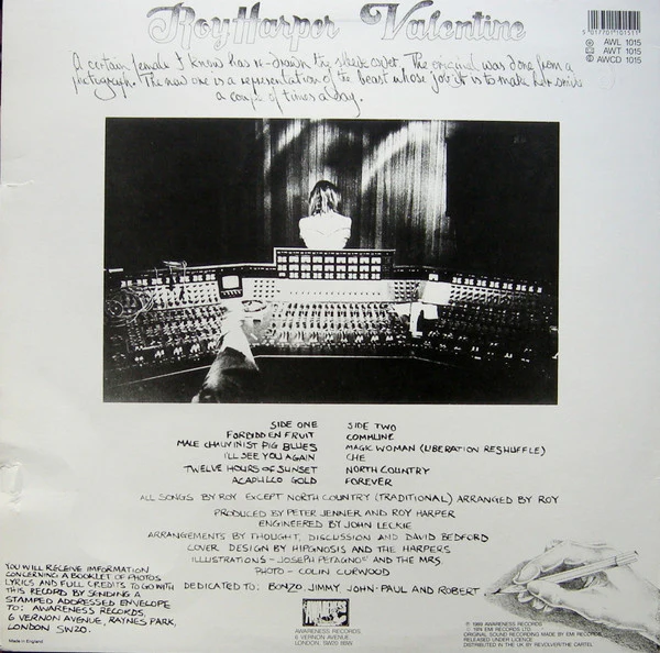 ROY HARPER, Valentine (Awareness Records; AWL 1015, UK 1989) LP VG+/VG+ - Image 2