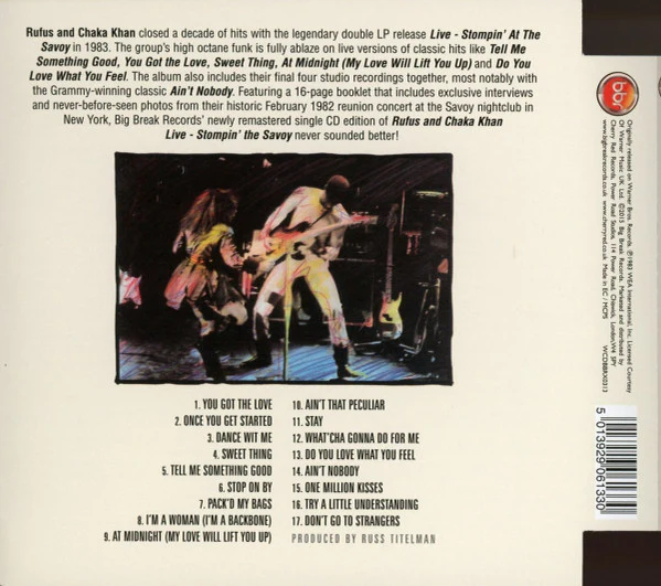 RUFUS AND CHAKA KHAN, Live (Stompin' At The Savoy) (Big Break Records; WCDBBRX0313, UK 2015, Super Jewel case) CD EX/EX - Image 2