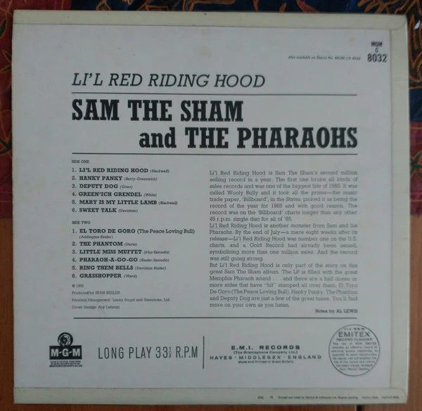 SA THE SHAM AND THE PHARAOHS, Li'l Red Riding Hood (MGM Records; C-8032, UK 1966, Laminated Flipback Sleeve) LP G+/G+ - Image 2