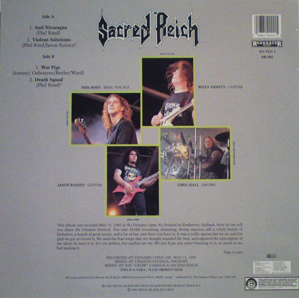 SACRED REICH, Alive At The Dynamo (Roadracer Records; RO 9431 1, Europe 1989, Inner) Mini-LP VG+/G+ - Image 2