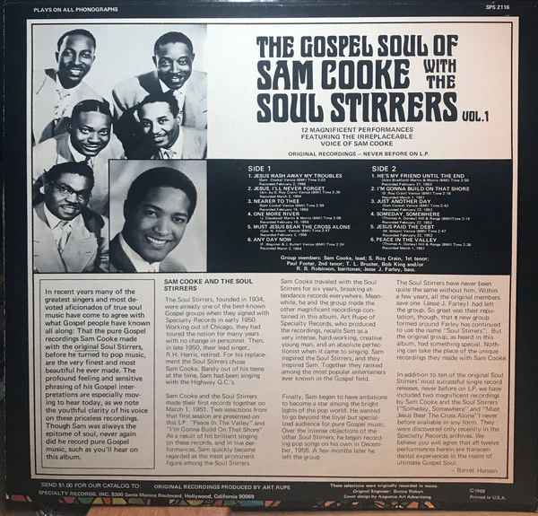 SAM COOKE WITH THE SOUL STIRRERS, The Gospel Soul Of Sam Cooke With The Soul Stirrers Vol. 1 (Specialty; SPS 2116, US 1983 Reissue, Picture Sleeve) LP VG+/VG+ - Image 2