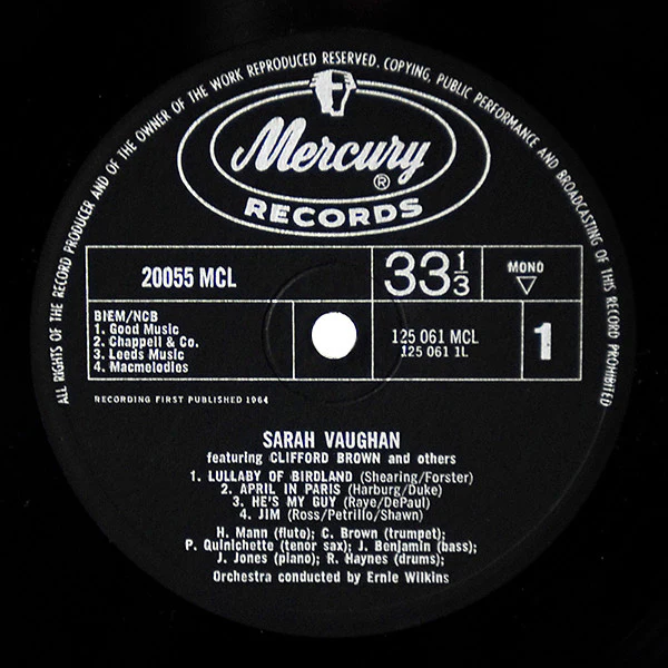 SARAH VAUGHAN, Sarah Vaughan (Mercury ; 125 061 MCL, UK 1964 Reissue, Laminated Pasteback Sleeve, Mono) LP VG/VG - Image 3
