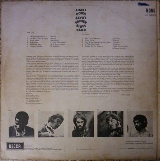 SAVOY BROWN BLUES BAND, Shake Down (Decca Red Unboxed; LK4883, UK 1967, Mono) LP VG/VG - Image 2