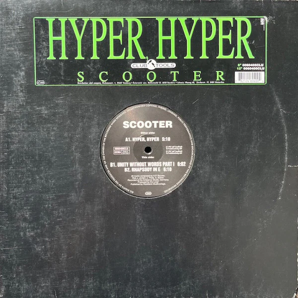 SCOOTER, Hyper, Hyper (Club Tools; 0060400CLU, Germany, Austria, & Switzerland 1994) 12" /VG