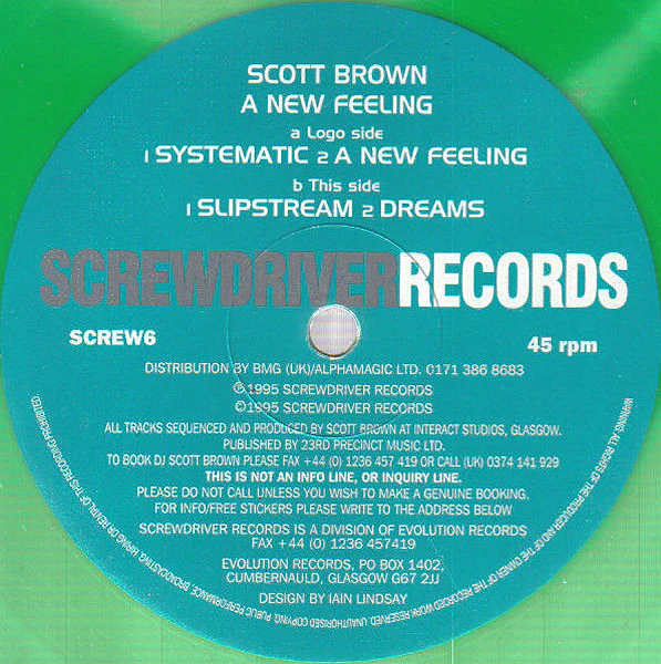 SCOTT BROWN, A New Feeling (Screwdriver Records; SCREW6, UK 1995) 12" /G+