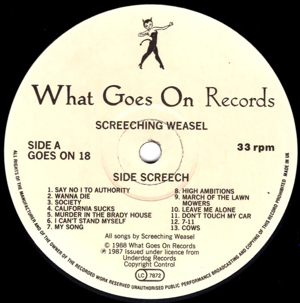 SCREECHING WEASEL, Screeching Weasel (What Goes On Records; Goes On 18, UK & Europe 1988 Reissue, NO Insert), SALE - Up to 50% Off the Original Price LP VG/VG+ - Image 3