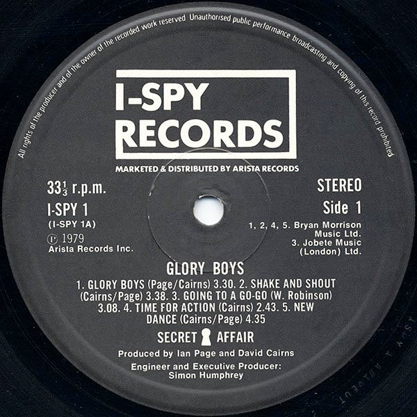 SECRET AFFAIR, Glory Boys (I-Spy Records; I-SPY 1, UK 1979, Flipback Sleeve, 2 Inserts) LP VG/VG - Image 3