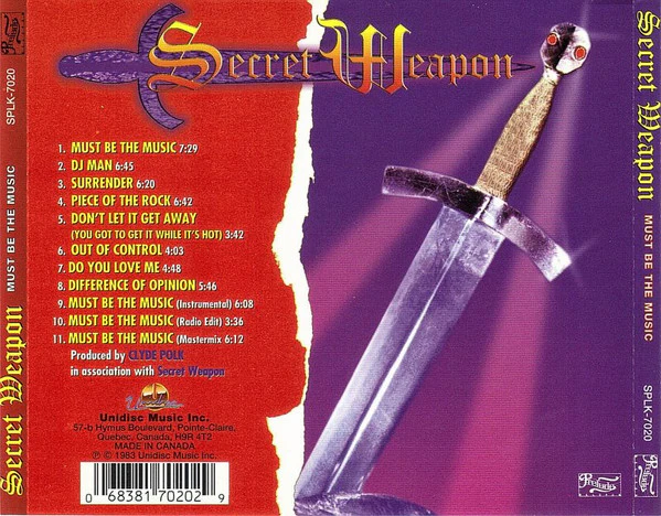 SECRET WEAPON, Must Be The Music (Unidisc; SPLK-7020, Canada 2000s Reissue) CD VG/VG+ - Image 2