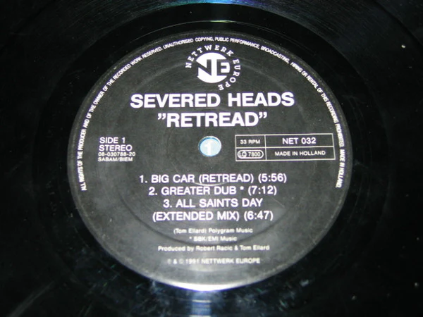SEVERED HEADS, Retread (Nettwerk Europe; NET 032, Europe 1991) LP G+/VG - Image 3