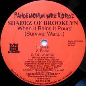 SHADEZ OF BROOKLYN, Change / When It Rains It Pours (Pandemonium / Tape Kingz; SOB 001, US 1996) 12" /VG - Image 2
