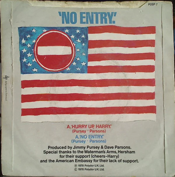 SHAM 69, Hurry Up Harry / No Entry (Polydor ; POSP 7, UK 1978, Picture Sleeve) 7" EX/EX - Image 2