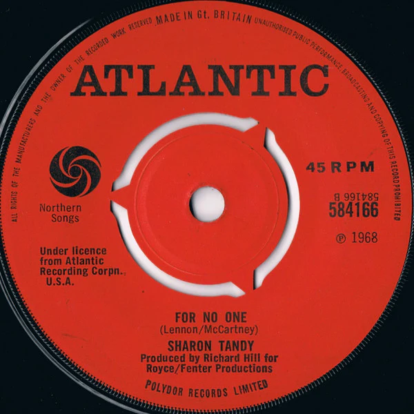 SHARON TANDY, Fool on the Hill / For No One (Atlantic; 584166, UK 1968) 7" /VG+ - Image 2