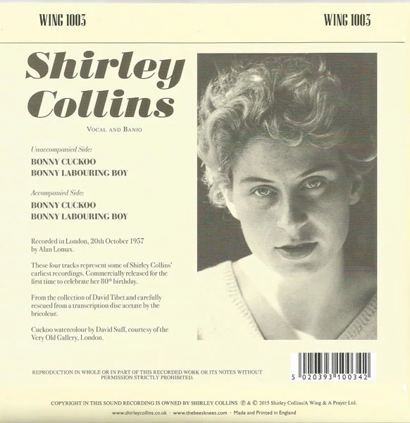 SHIRLEY COLLINS, The Bonny Cuckoo (Fledg'ling Records; WING 1003, UK 2015, Picture Sleeve, Inner) 7" VG+/EX - Image 2