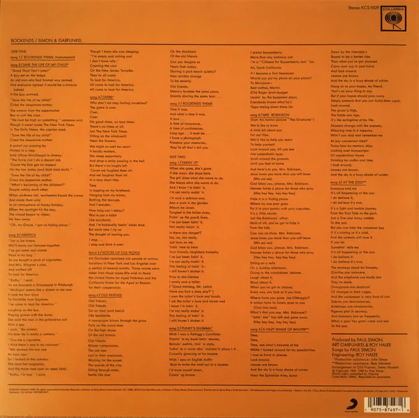 SIMON AND GARFUNKEL, Bookends (Columbia; KCS 9529, Europe 2018 Reissue, 180 Gram Vinyl.) LP NEW/NEW - Image 2