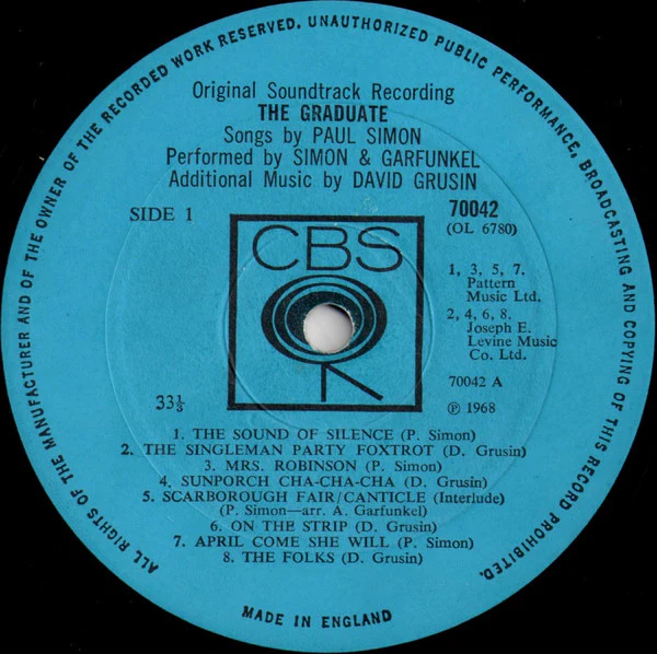 SIMON AND GARFUNKEL, The Graduate (Original Sound Track Recordings) (CBS; 70042, UK 1968, Laminated Front Sleeve, Company Inner) LP VG/G+ - Image 3