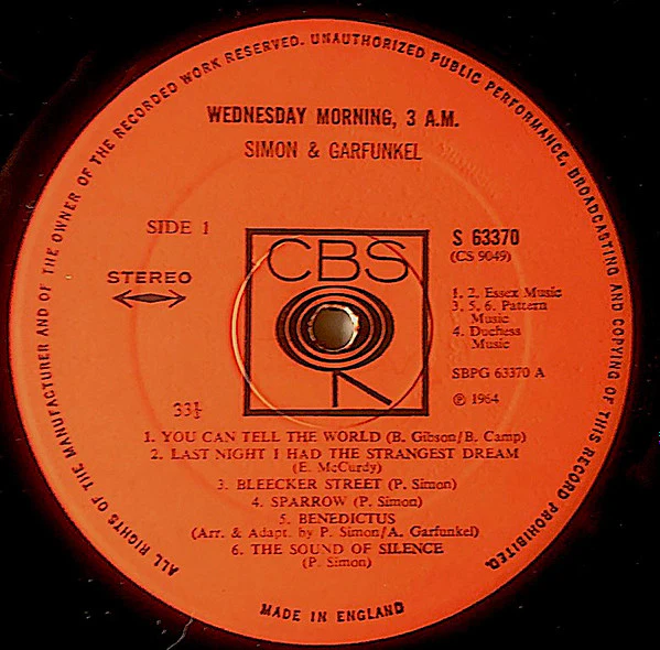 SIMON AND GARFUNKEL, Wednesday Morning, 3am (CBS Orange (33 1/3 On Label); 63370, UK 1960s Reissue, Non-Flipback Laminated Front Sleeve) LP VG/VG - Image 3