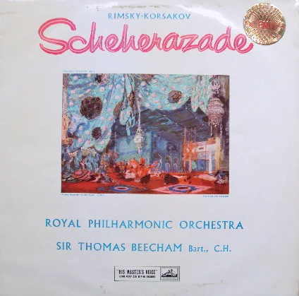 SIR THOMAS BEECHAM, ROYAL PHILHARMONIC ORCHESTRA, Rimsky-Korsakov: Scheherazade (HMV Cream and Gold; ASD 251, UK 1958 Reissue, Laminated Straight Flipback Sleeve, 5-10, 6-15 Matrix, No Publi LP VG/VG