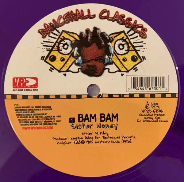 SISTER NANCY, Bam Bam / Stalag Version (VP Records; VPRD-6750, US 2023 Reissue, Plain Sleeve, Purple Vinyl) 12" /VG+