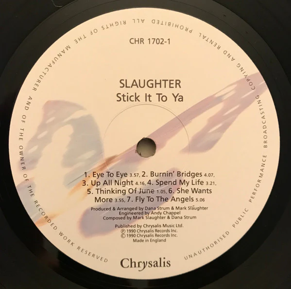 SLAUGHTER, Stick It To Ya (Chrysalis; CHR 1702, UK 1990) LP VG/VG+ - Image 3