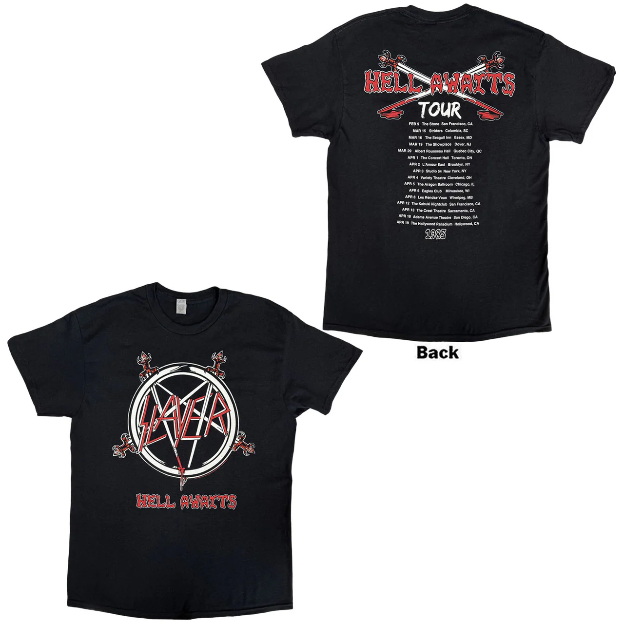 SLAYER, Slayer Unisex T-Shirt: Hell Awaits Tour (Black) (Back Print) (, Europe ) Accessories NEW/NEW