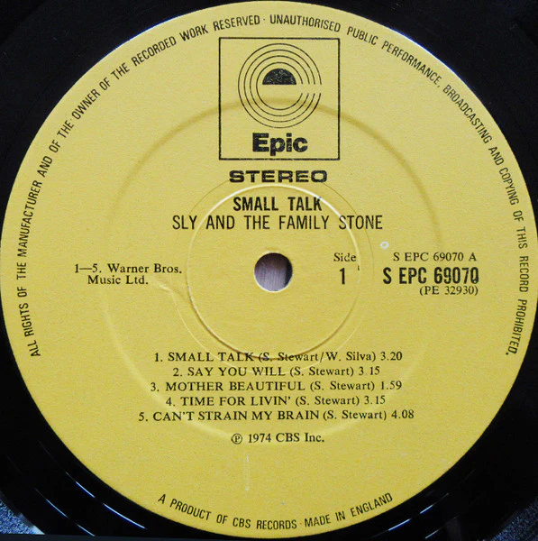 SLY AND THE FAMILY STONE, Small Talk (Epic; S EPC 69070, UK 1974, Insert) LP VG+/VG+ - Image 3