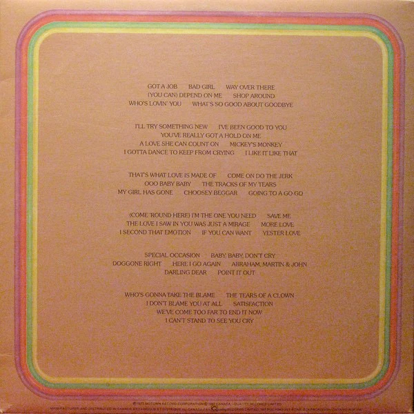 SMOKEY ROBINSON AND THE MIRACLES, Anthology (Motown; M 793/3, Canada 1980 Reissue, Triple Gatefold) 3xLP VG/VG+ - Image 2
