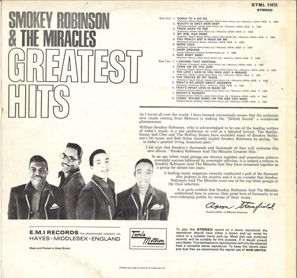 SMOKEY ROBINSON & THE MIRACLES, Greatest Hits (Tamla Motown; STML 11072, UK Reissue) LP G+/VG - Image 2