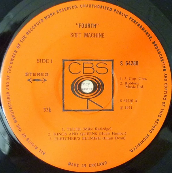 SOFT MACHINE, Fourth (CBS Orange Labels; S 64280, UK 1970s Reissue, Thin Card Textured Embossed Sleeve) LP VG+/VG - Image 3