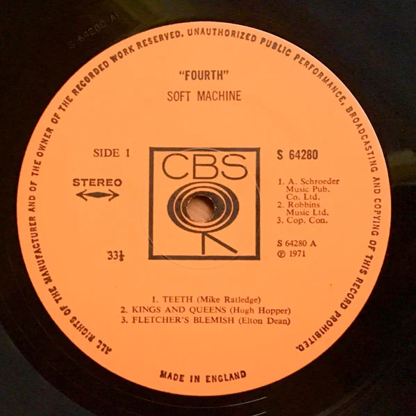 SOFT MACHINE, Fourth (CBS Orange; 64280, UK 1971, Debossed Textured Sleeve) LP VG/VG - Image 3