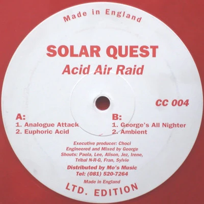 SOLAR QUEST, Acid Air Raid (Choci's Chewns; CC 004, UK 1994, No Sleeve, Red Vinyl) 12" /G