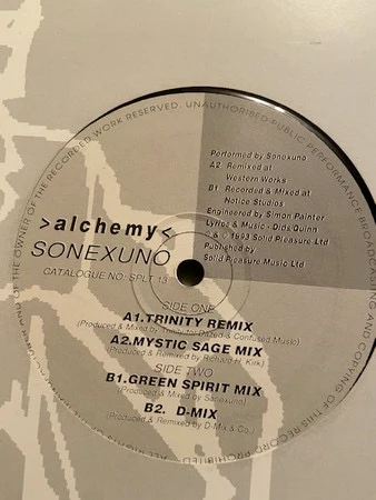 SONEXUNO, Alchemy (Solid Pleasure; SPLT 13, UK 1993, Company Sleeve) 12" G+/G+ - Image 3