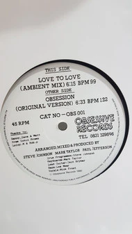 SONIC EXPERIENCE, Love To Love / Obsession (Obsessive Records; OBS 001, UK 1990) 12" /VG