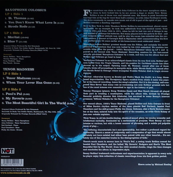 SONNY ROLLINS, Saxophone Colossus (Not Now Music; NOT2LP157, UK 2010, Gatefold, 180 Gram Vinyl, also includes Tenor Madness album) 2xLP VG+/VG+ - Image 2