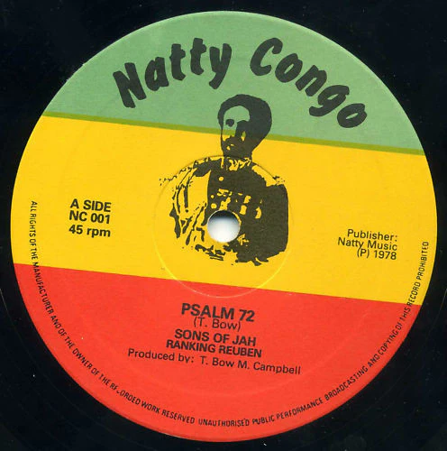 SONS OF JAH / RANKING REUBEN, Psalm 72 / Save The Children / Modern Day Slavery (Natty Congo; NC 001, UK 1978, Company Sleeve) 12" VG/VG - Image 3