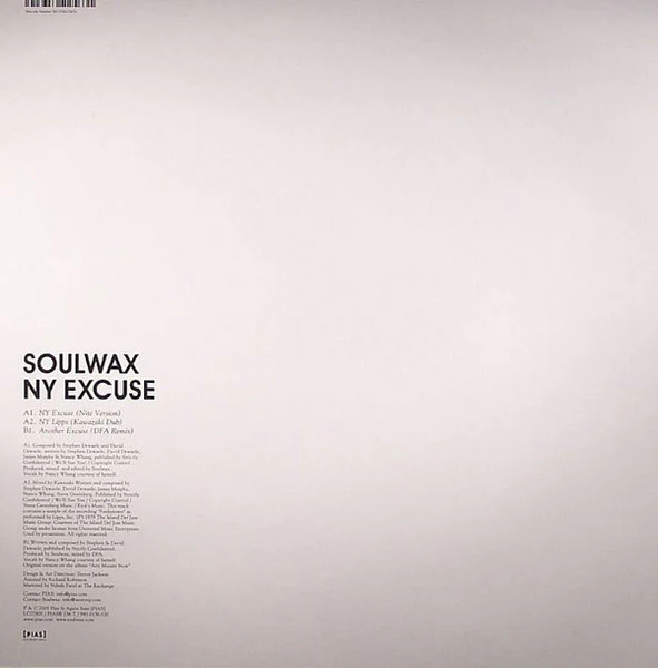 SOULWAX, NY Excuse ([PIAS] Recordings; PIASB 156 T, Europe 2005, Stickered Picture Sleeve) 12" EP VG/VG - Image 2