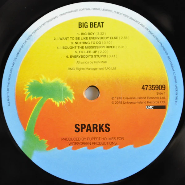 SPARKS, Big Beat (Island; 4735909, Europe 2017 Reissue, Inner, 180 Gram Vinyl) LP VG/VG+ - Image 3