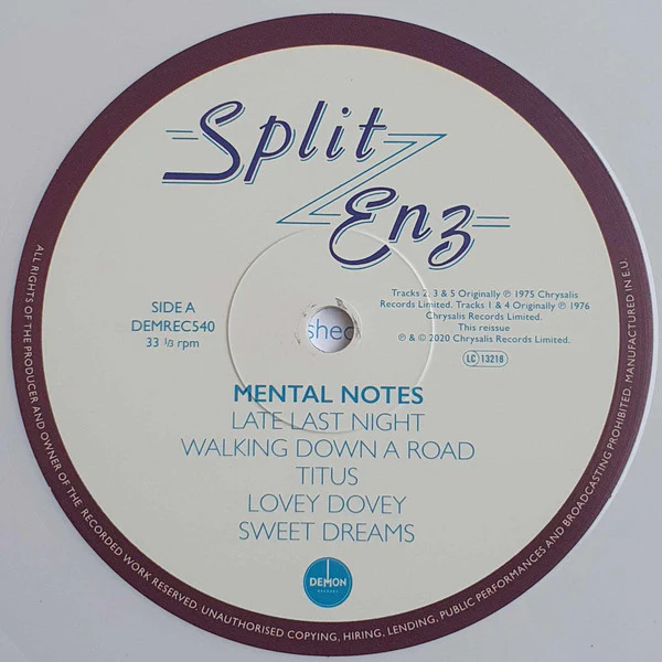 SPLIT ENZ, Mental Notes (Demon Records; DEMREC540, Worldwide 2020, Gatefold, White vinyl) LP EX/EX - Image 3