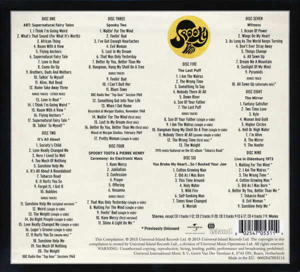 SPOOKY TOOTH, The Island Years (An Anthology) 1967-1974 (Universal Music Catalogue; 470 531-1, Europe 2015, Box Set, 9 Inners, Poster) 9xCD VG+/VG+ - Image 2