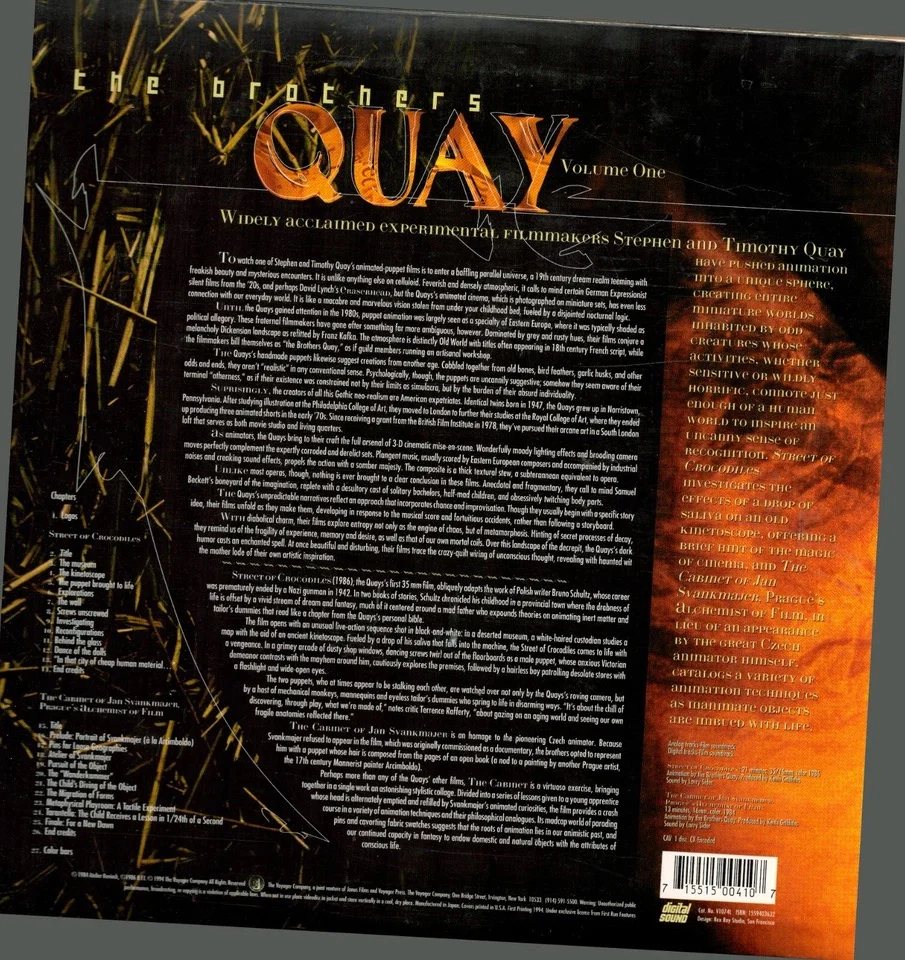 STEPHEN QUAY, TIMOTHY QUAY, The Brothers Quay : Volume One (Voyager Company; , US 1994, NTSC), SALE - Up to 50% Off the Original Price Laserdisc M/M - Image 2