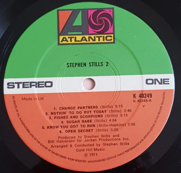 STEPHEN STILLS, 2 (Atlantic Orange & Green - No W Logo On Label Rim; K40249, UK 1972 Reissue, Textured Gatefold, Inner) LP G+/VG+ - Image 3