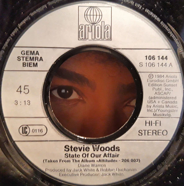 STEVIE WOODS, State Of Our Affair / You Blow Me Away (Ariola; 106 144, Europe 1984, Picture Sleeve) 7" VG+/VG+ - Image 3