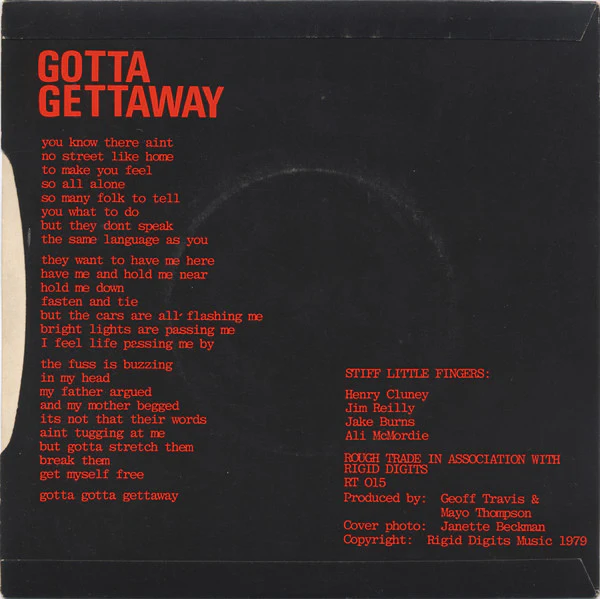 STIFF LITTLE FINGERS, Gotta Gettaway / Bloody Sunday (Rough Trade; RT 015, UK 1979, Picture Sleeve, FULLY SIGNED), SALE - Up to 50% Off the Original Price  7" VG/VG+ - Image 2