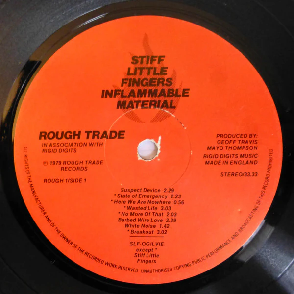 STIFF LITTLE FINGERS, Inflammable Material (Rough Trade; ROUGH 1, UK 1979, Inner, WEA Press, 'Rigid Digits' Credit) LP VG/VG - Image 3