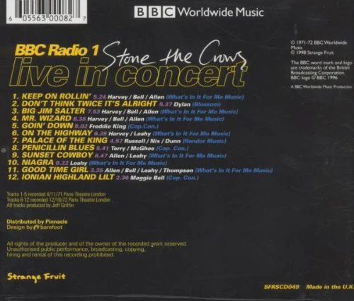 STONE THE CROWS, BBC Radio 1 Live In Concert (Strange Fruit; SFRSCD049, UK , Jewel Case) CD VG+/VG+ - Image 2