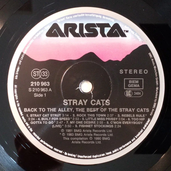 STRAY CATS, Back To The Alley - The Best Of The Stray Cats (Arista; 210 963, Europe 1990) LP VG/VG - Image 3